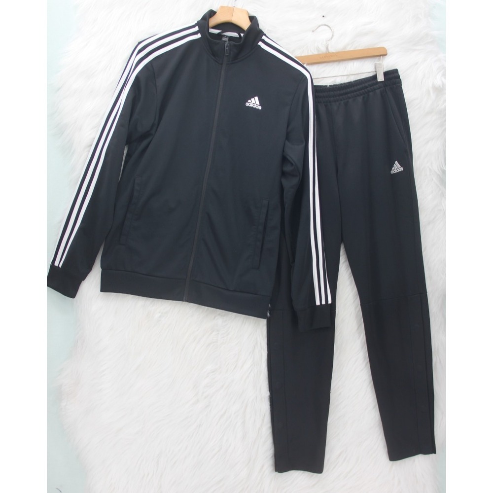 Adidas Men Essentials 3-Stripes Track Jacket Snap Side Pants S Set Streetwear